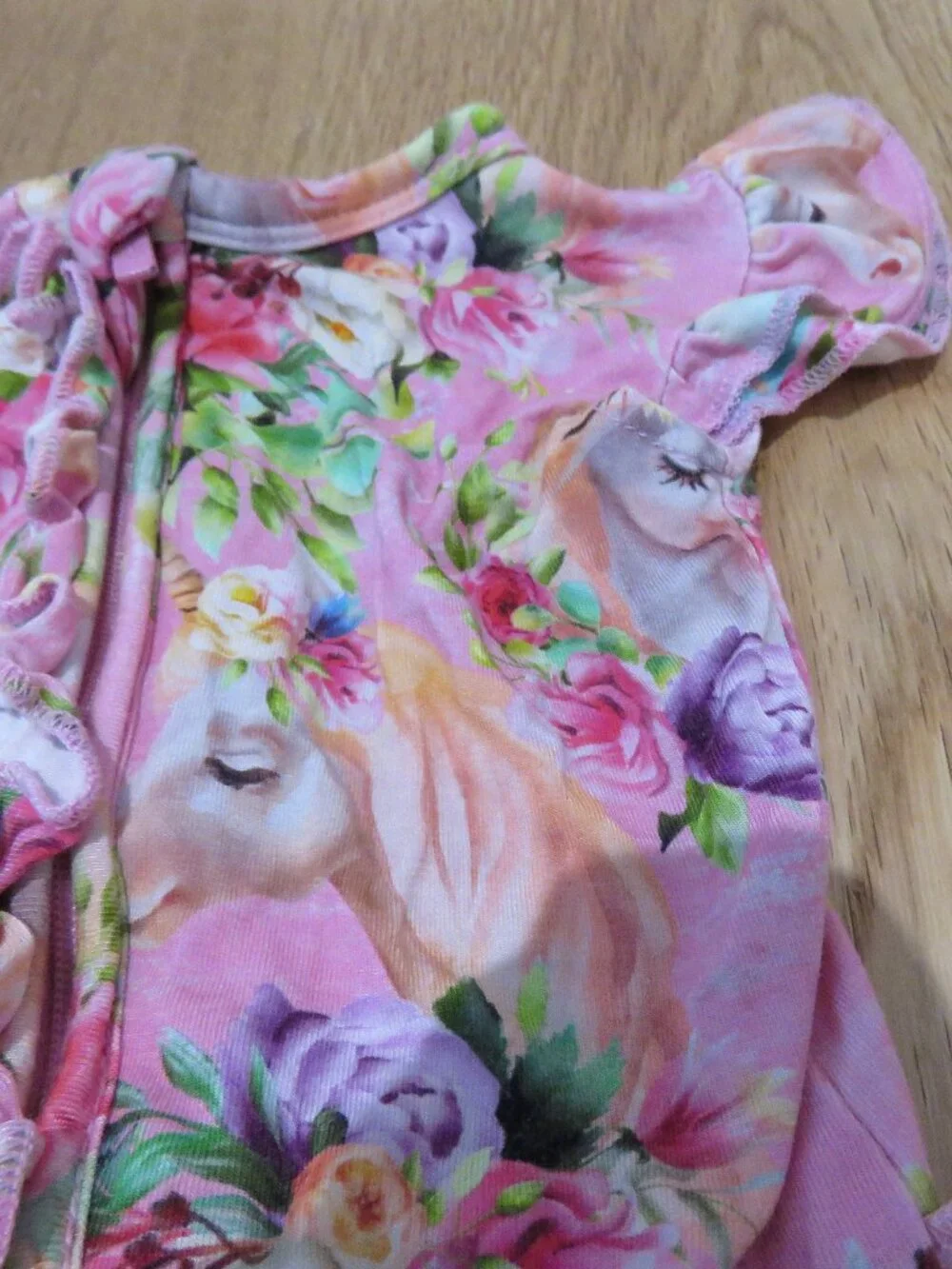 LITTLE BUM BUMS Horn to be Wild Unicorn Ruffle Baby Romper Bamboo 6-9 Months